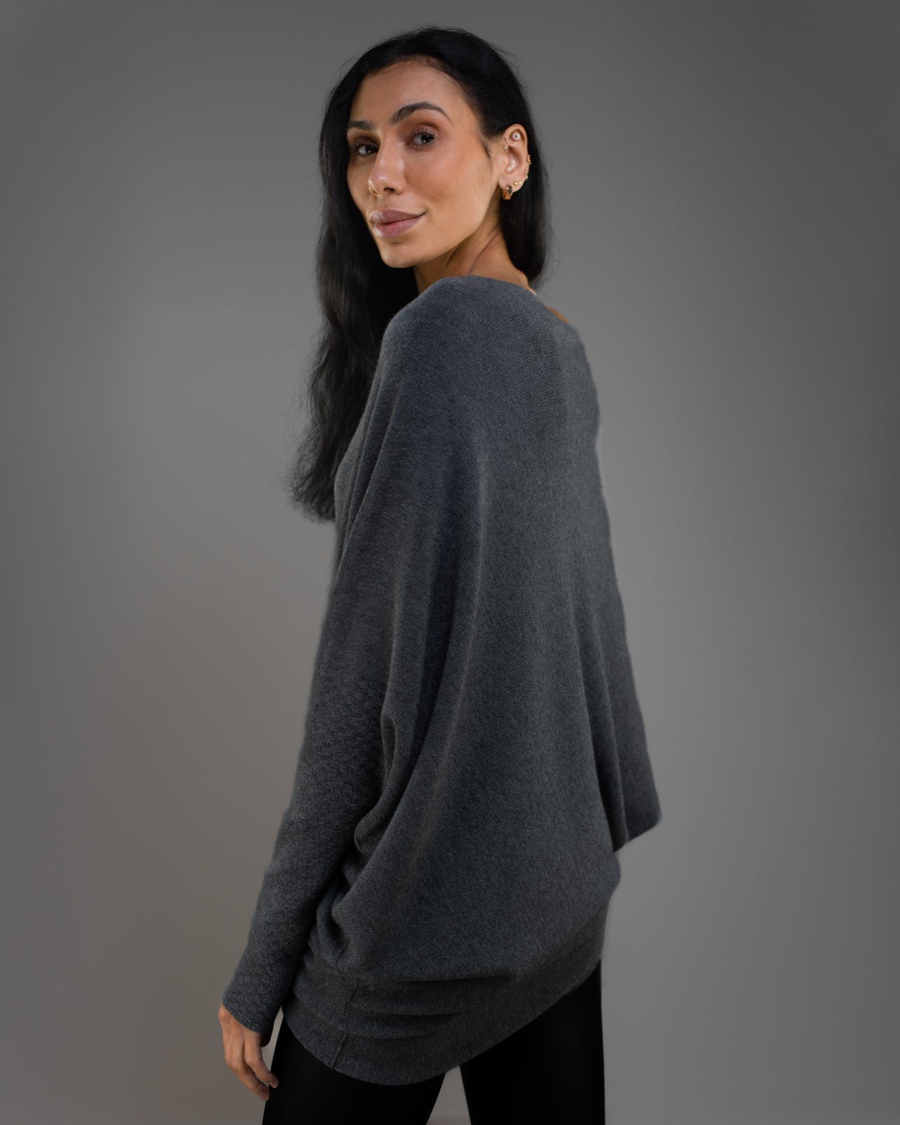 Asymmetric Draped | Charcoal | Seamless Knit