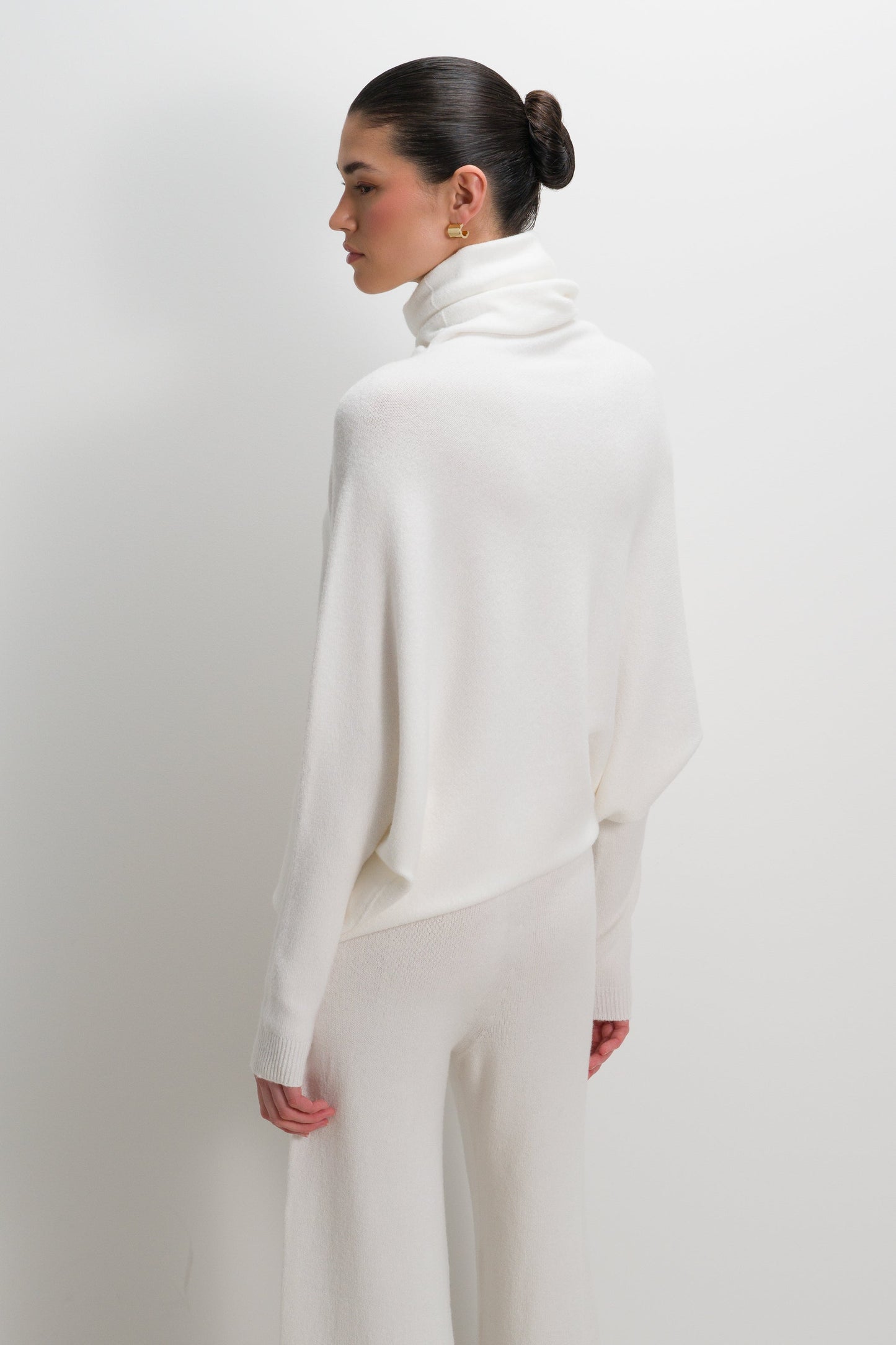 Asymmetric Draped Roll Neck | Ivory | Seamless Knit
