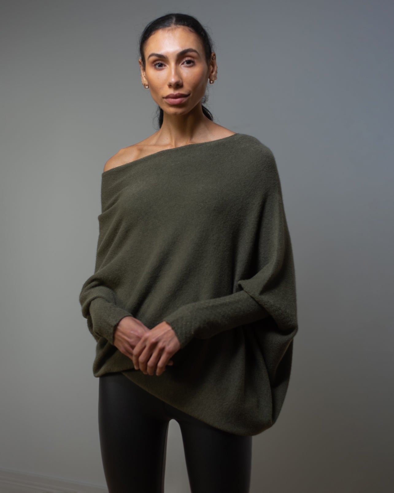 Asymmetric Draped | Khaki | Seamless Knit