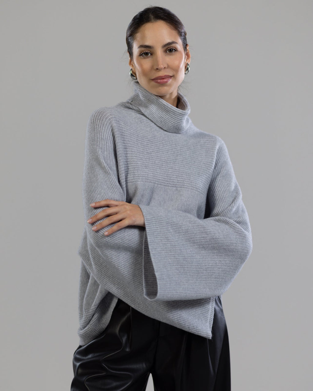 Ribbed Roll Neck Sweater | Light Grey