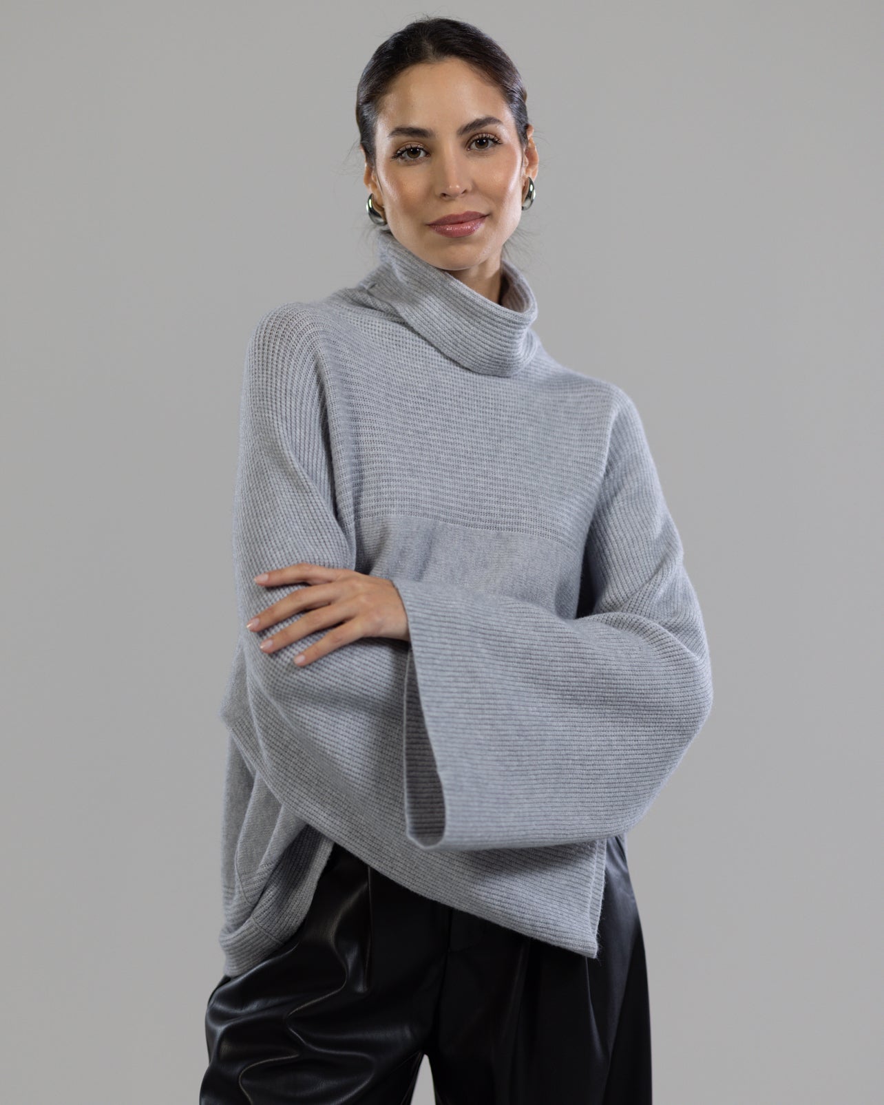 Ribbed Roll Neck Sweater | Light Grey