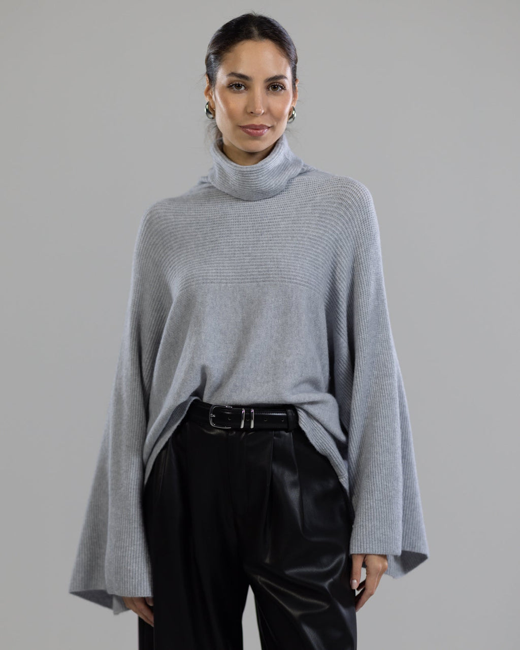 Ribbed Roll Neck Sweater | Light Grey