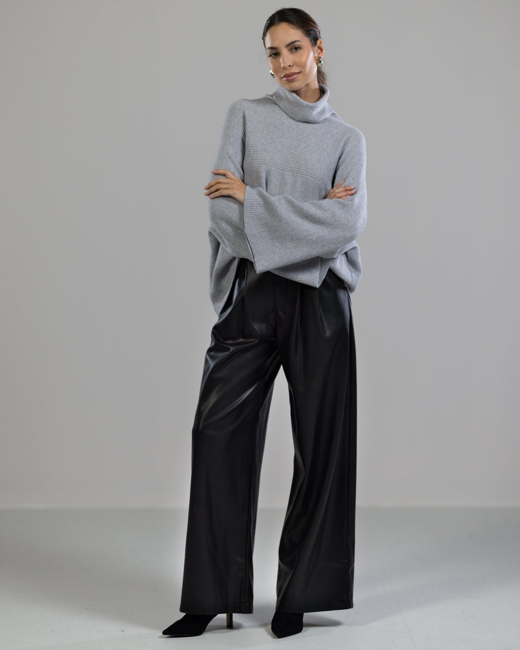 Ribbed Roll Neck Sweater | Light Grey