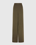 Zoe Pinstripe Elastic High Waist Satin Trousers | Khaki