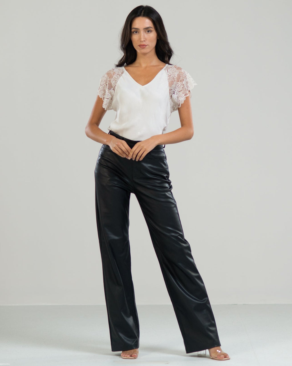 Lace Sleeve V Neck | Light Beige