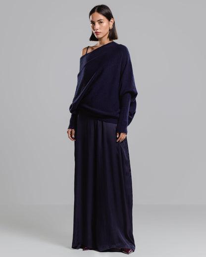 Asymmetric Draped | Navy | Seamless Knit