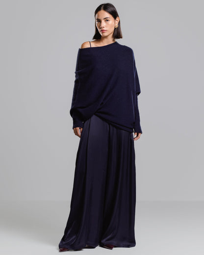 Asymmetric Draped | Navy | Seamless Knit