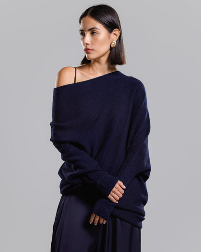 Asymmetric Draped | Navy | Seamless Knit