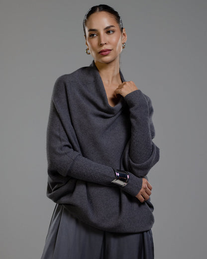 Asymmetric Draped | Charcoal | Seamless Knit