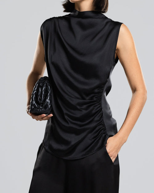 Allegra Draped Satin Sleeveless Top | Black