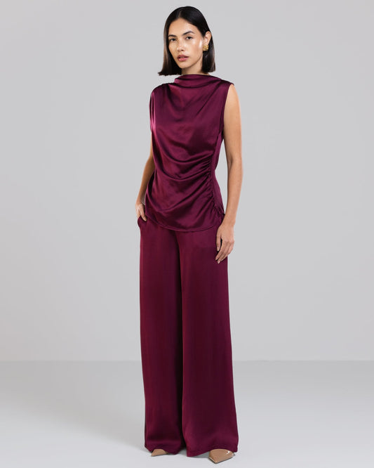 Cole Satin Trousers | Burgundy