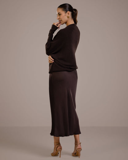 Asymmetric Draped | Espresso Brown | Seamless Knit