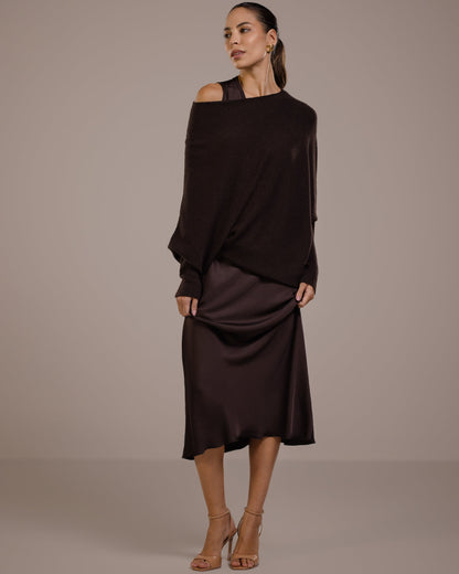 Asymmetric Draped | Espresso Brown | Seamless Knit