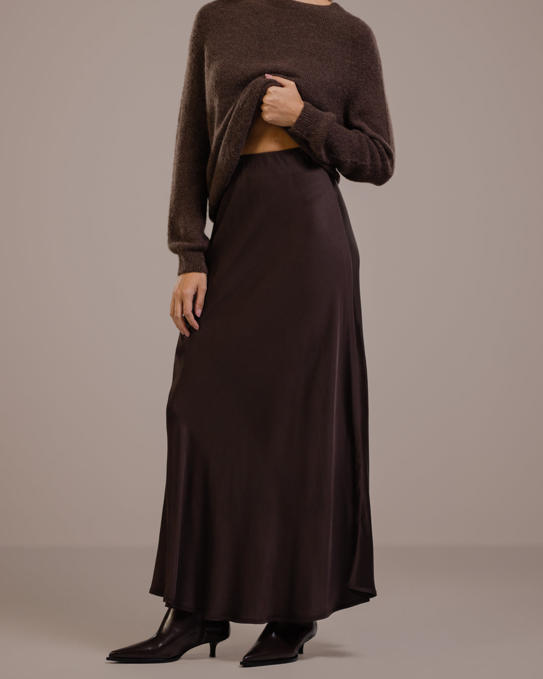 Camilla Bias Satin Skirt | Espresso Brown