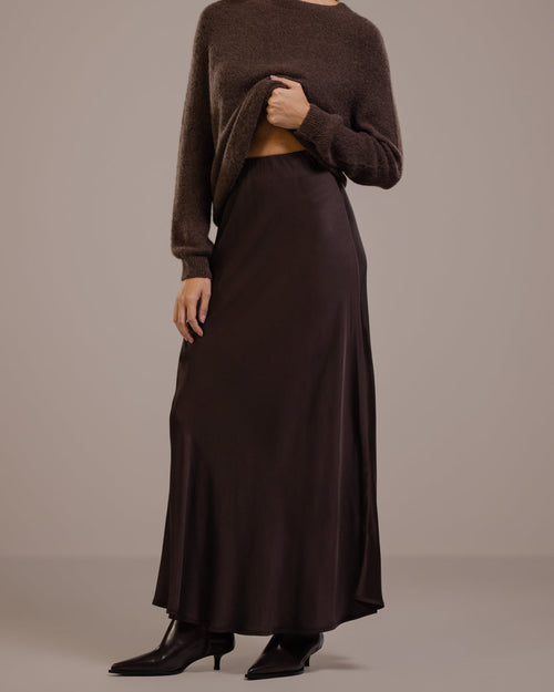 Camilla Bias Satin Skirt | Espresso Brown