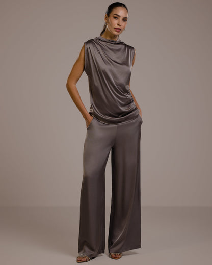 Allegra Draped Satin Sleeveless Top | Mink