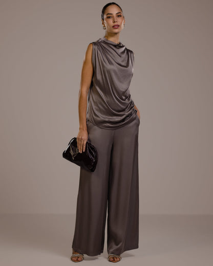 Allegra Draped Satin Sleeveless Top | Mink