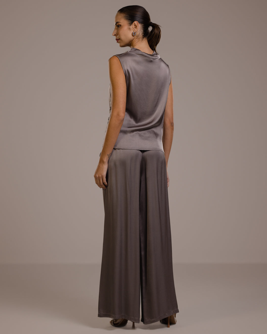 Allegra Draped Satin Sleeveless Top | Mink
