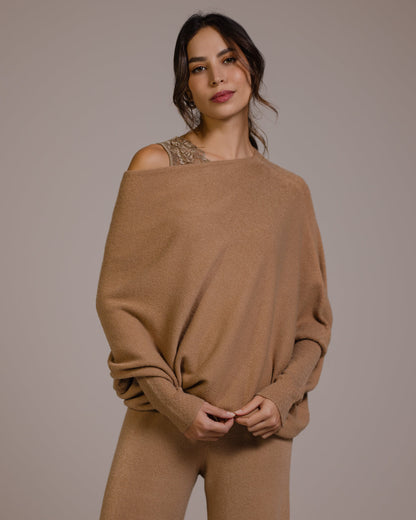 Asymmetric Draped | Camel | Seamless Knit