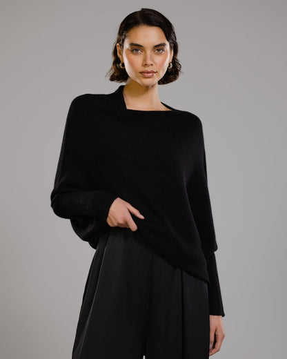 Asymmetric Draped | Black | Seamless Knit