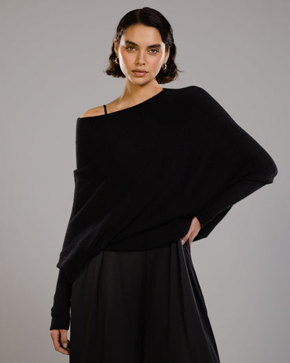 Asymmetric Draped | Black | Seamless Knit