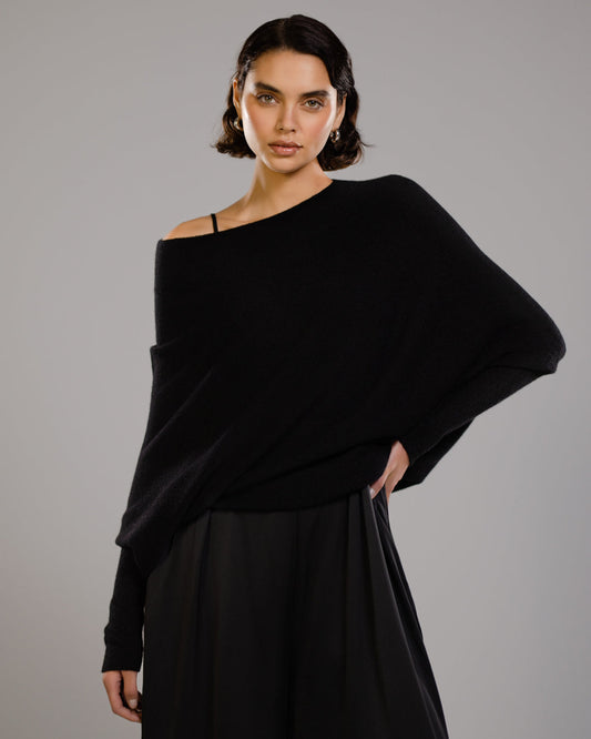 Asymmetric Draped | Black | Seamless Knit