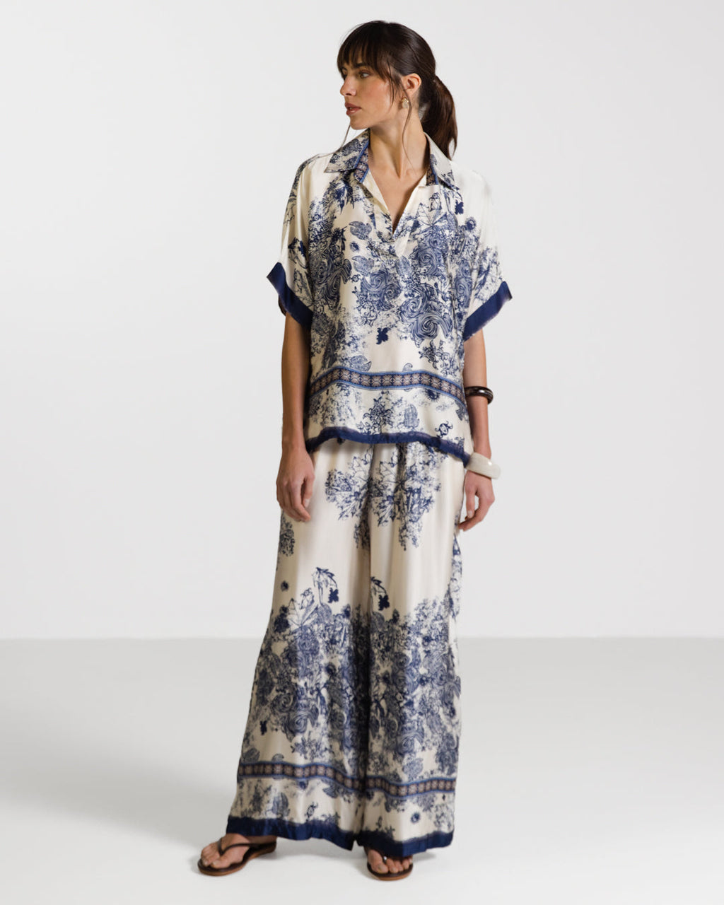 Ottilie Elastic Waist Silk Trousers | Navy