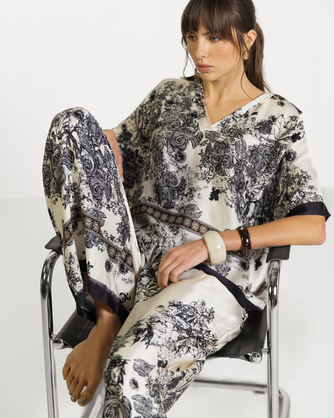 Ottilie Elastic Waist Silk Trousers | Black