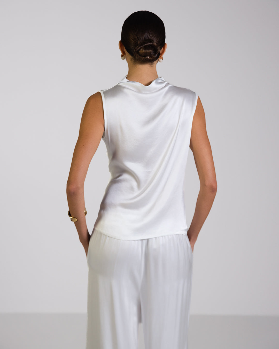 Allegra Draped Satin Sleeveless Top | White