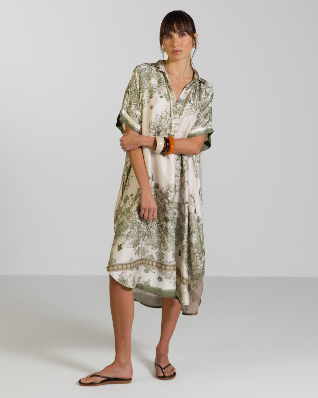 Ottilie Silk Kaftan Dress | Khaki