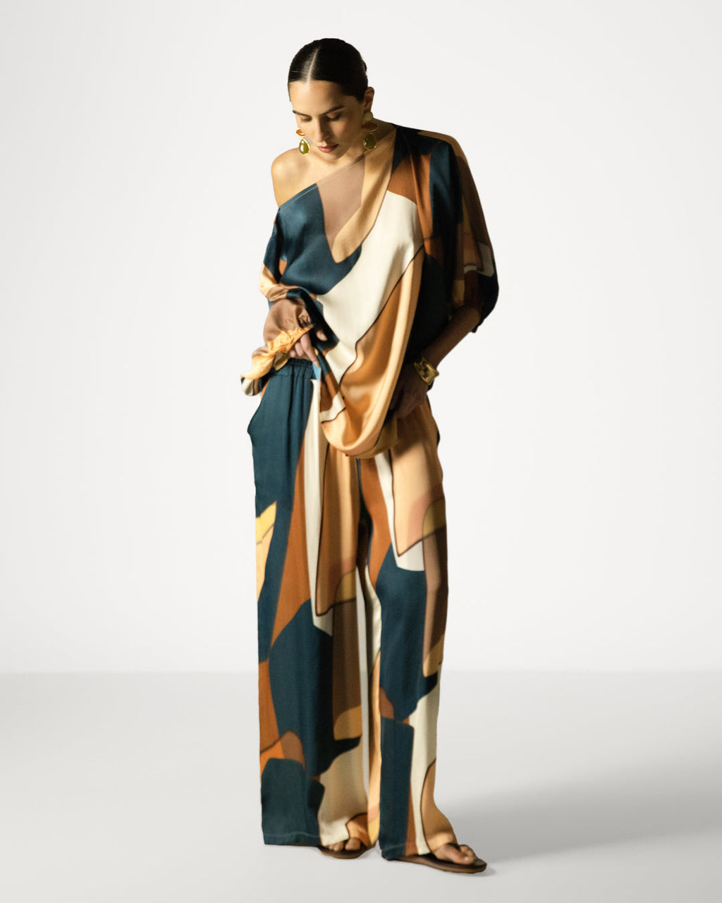 Lilith Elastic Waist Silk Trousers