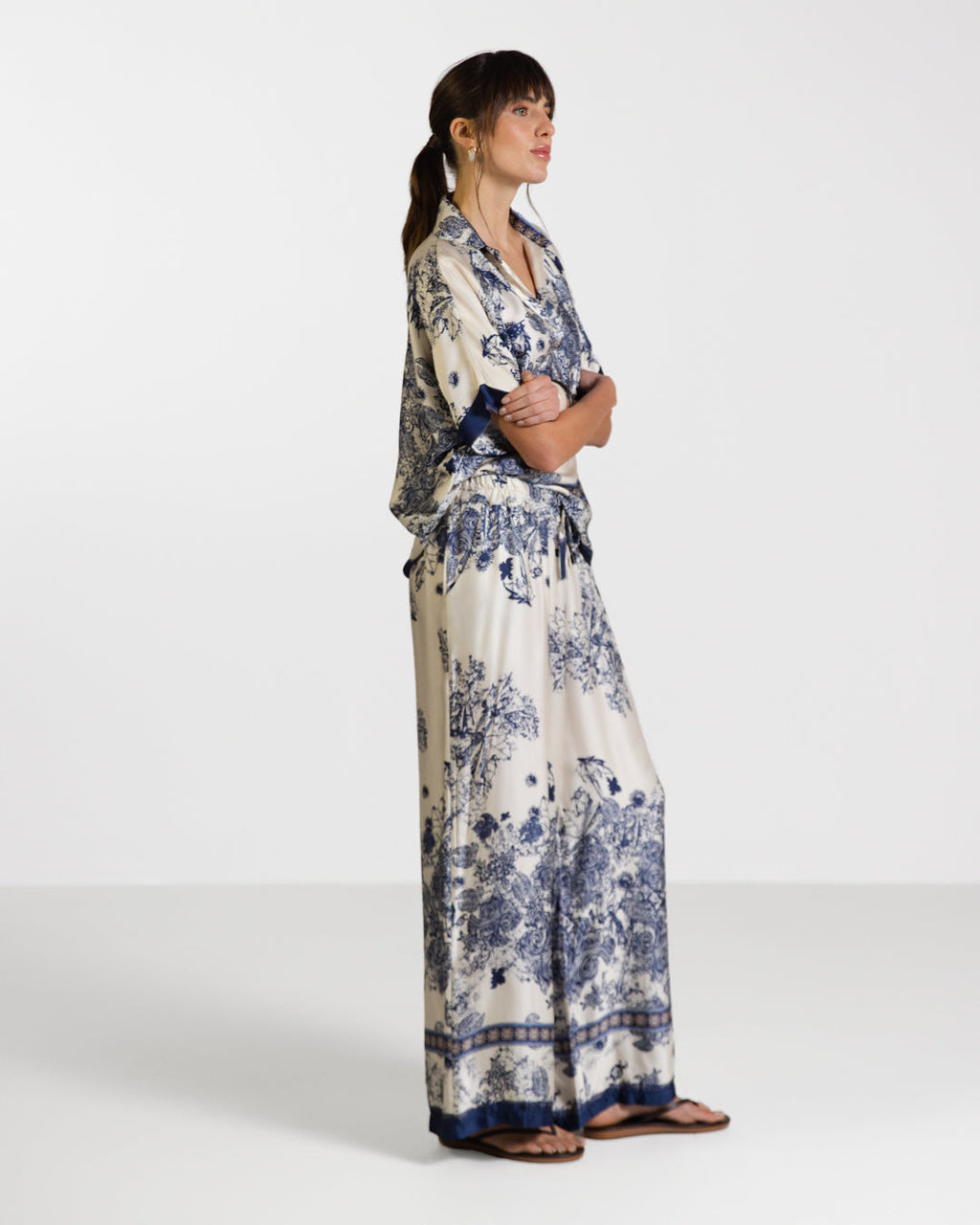 Ottilie Elastic Waist Silk Trousers | Navy