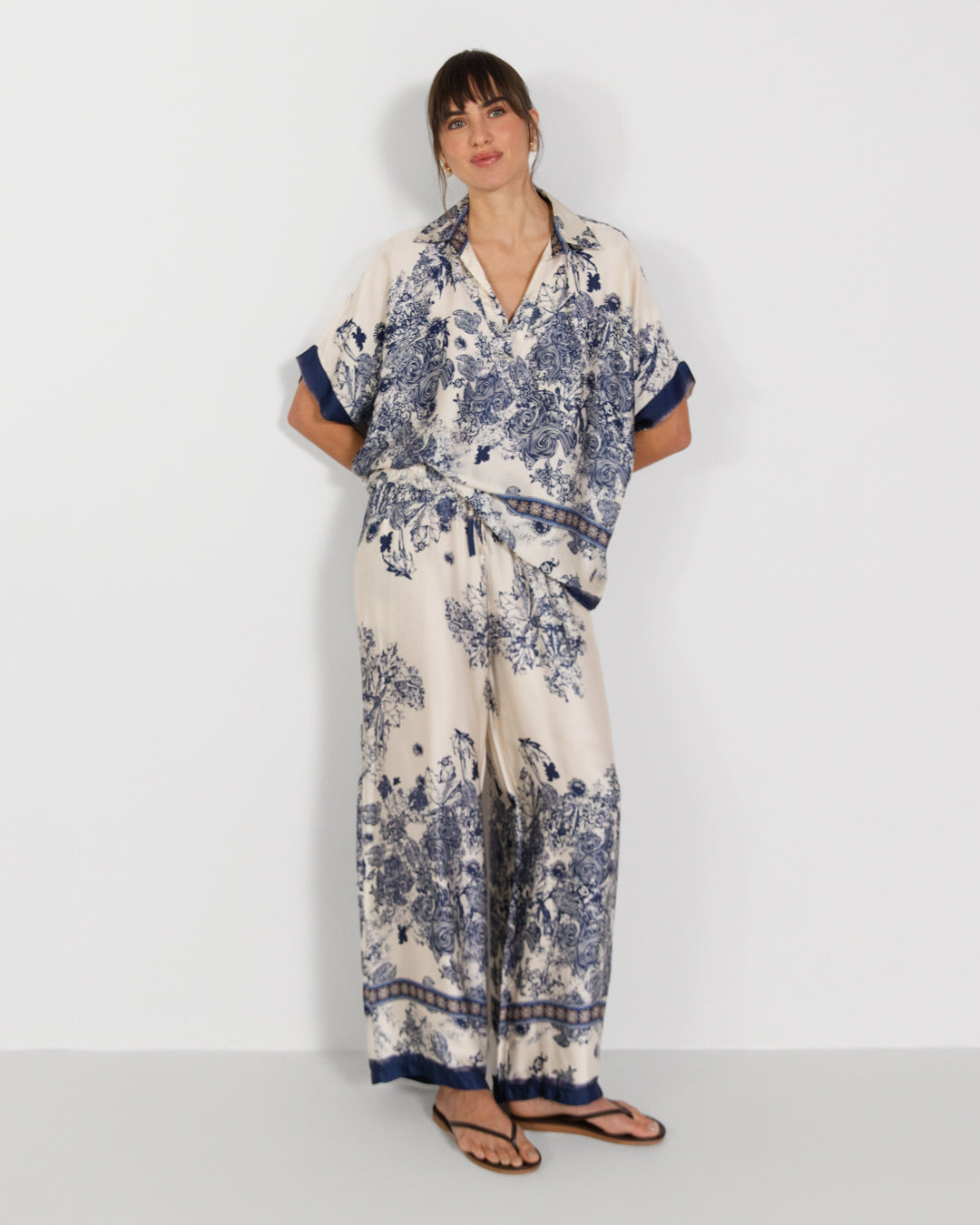 Ottilie Elastic Waist Silk Trousers | Navy