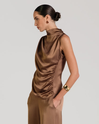 Allegra Draped Satin Sleeveless Top | Maple