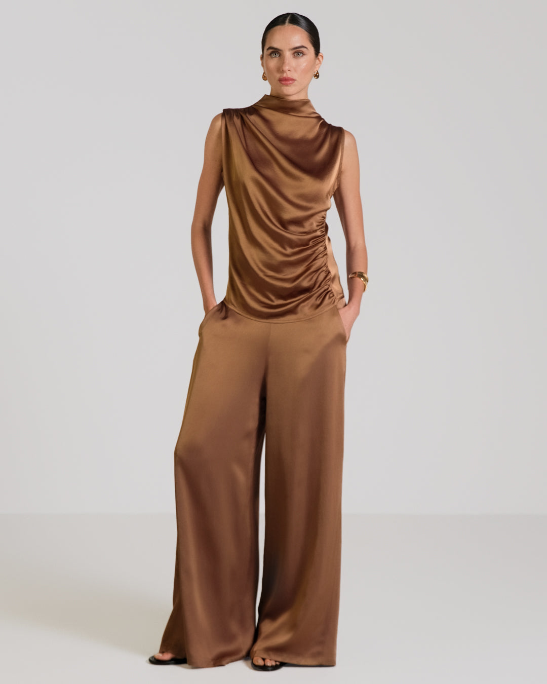 Allegra Draped Satin Sleeveless Top | Maple