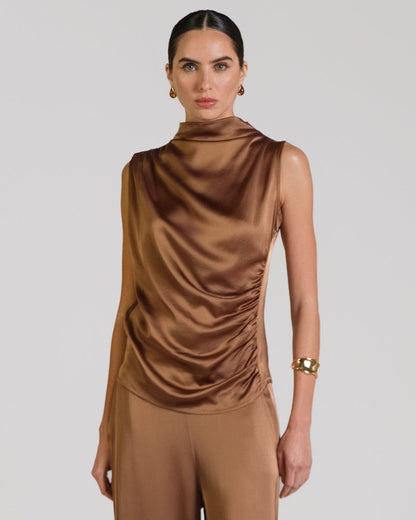 Allegra Draped Satin Sleeveless Top | Maple