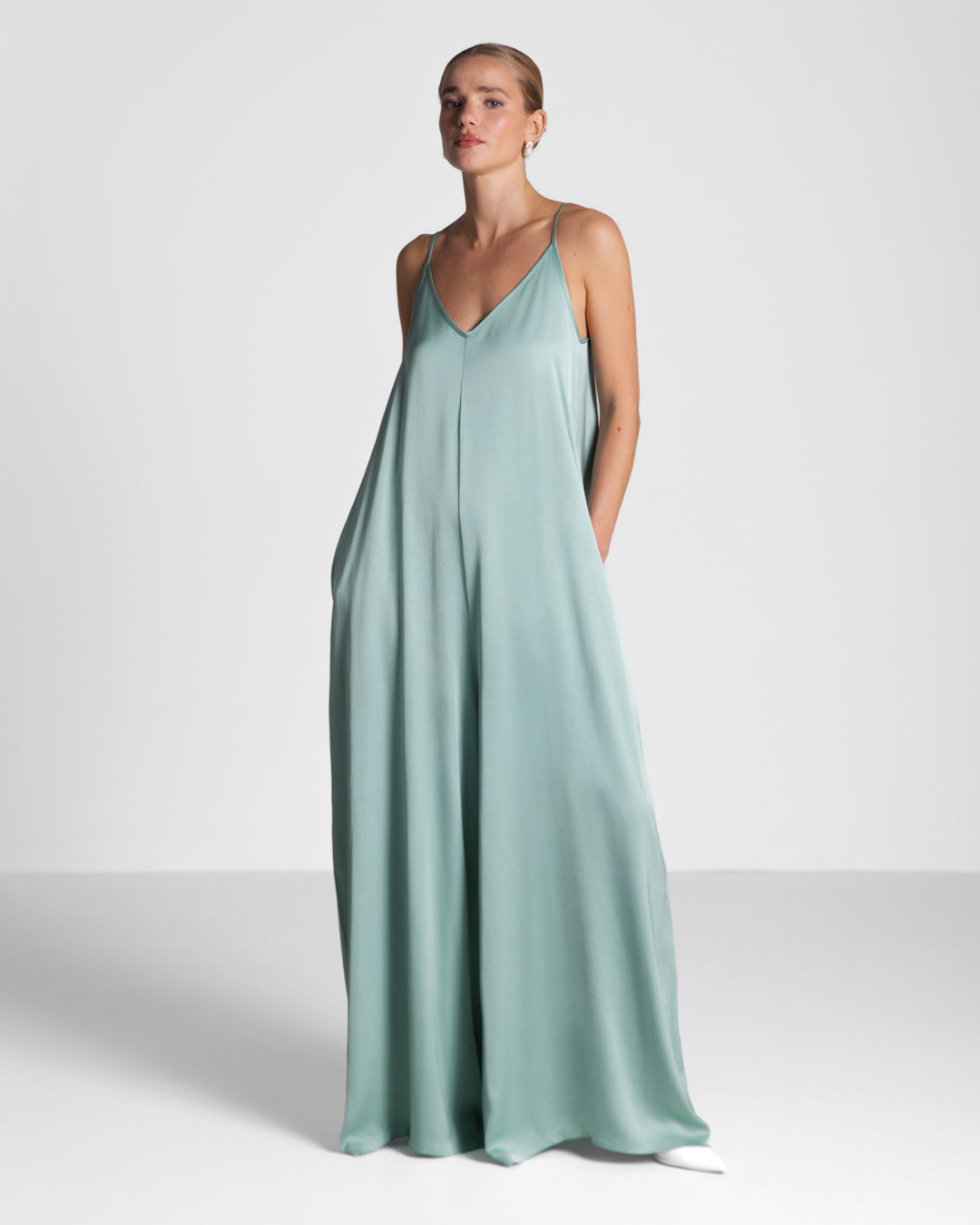 Audrey Satin Jumpsuit | Mint
