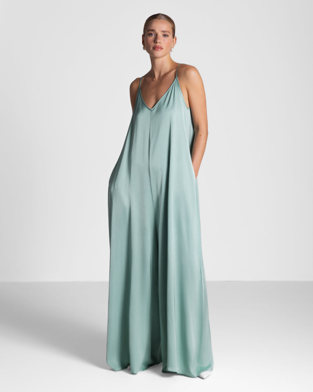 Audrey Satin Jumpsuit | Mint