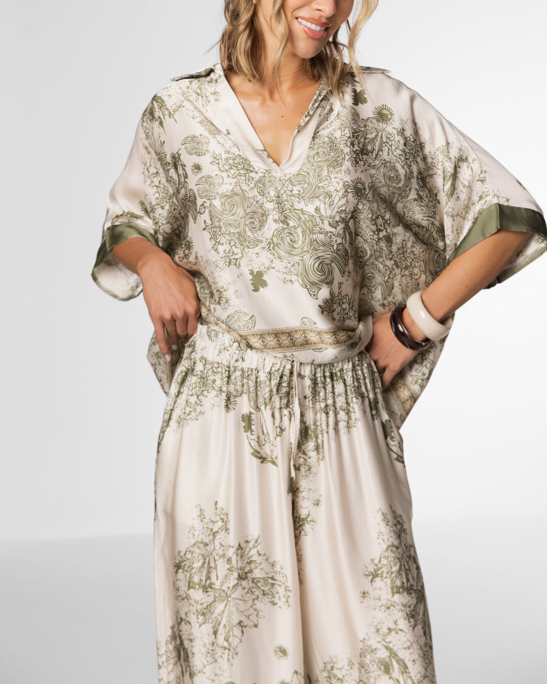 Ottilie Elastic Waist Silk Trousers | Khaki