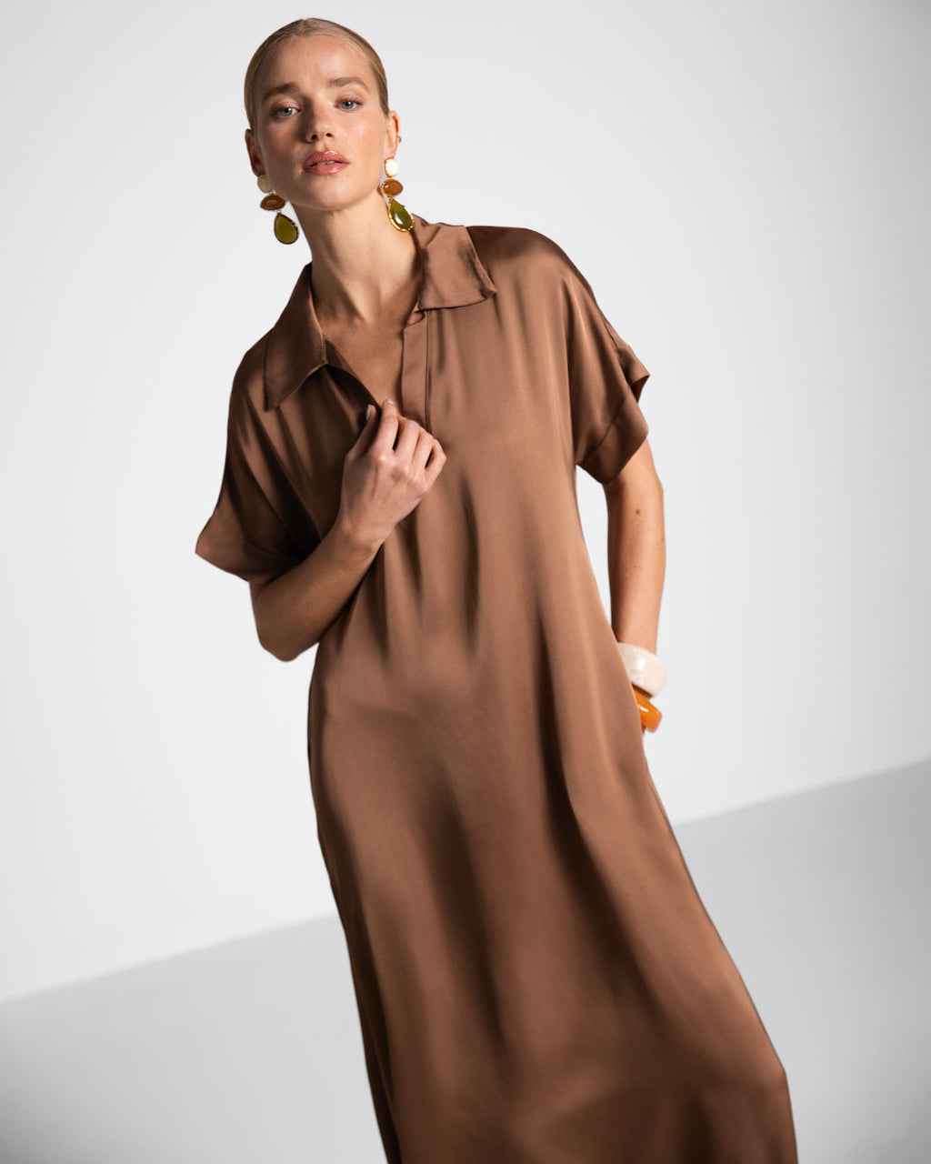 Cleo Satin Kaftan Dress | Maple