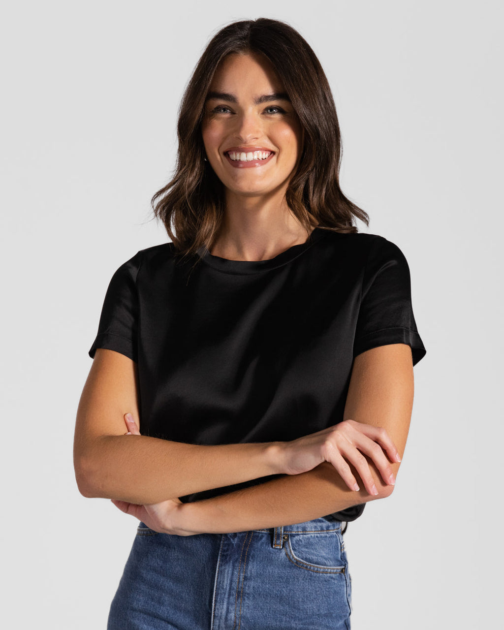 Matilda Satin T-Shirt | Black |