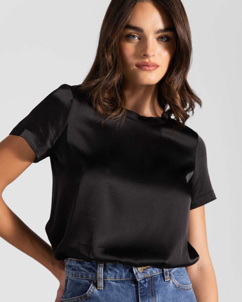 Matilda Satin T-Shirt | Black |