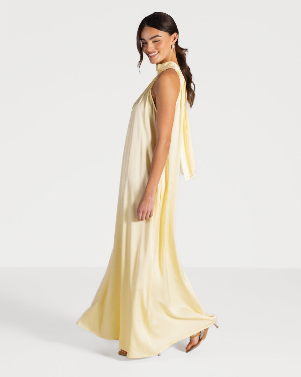 Ruby Halterneck Satin Dress | Pastel Yellow