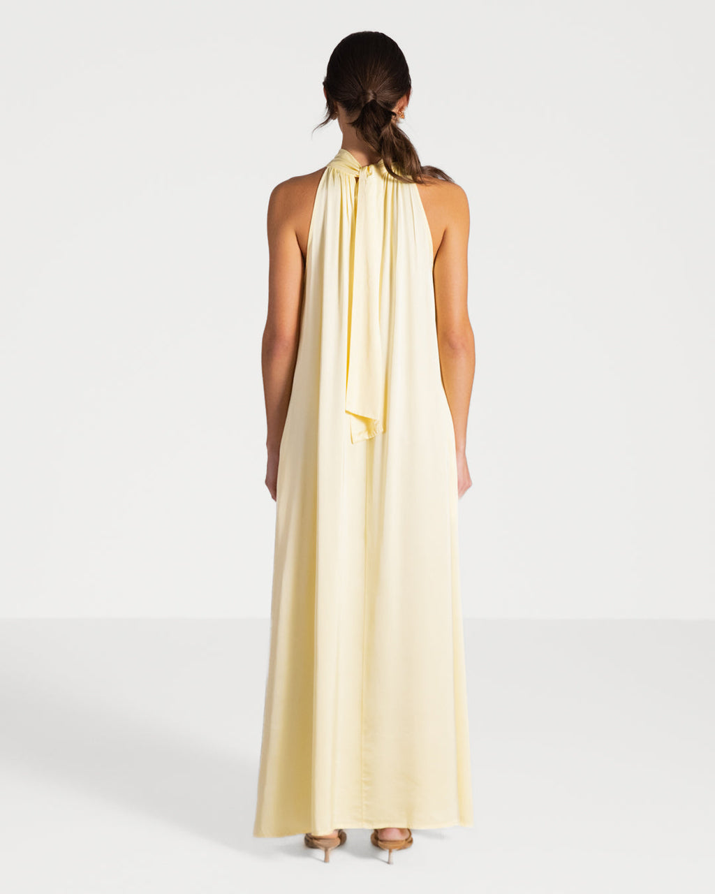Ruby Halterneck Satin Dress | Pastel Yellow