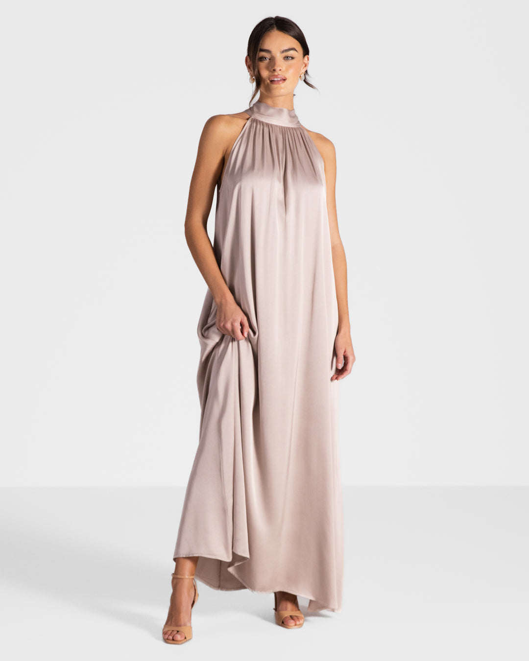Ruby Halterneck Satin Dress | Dusty Pink