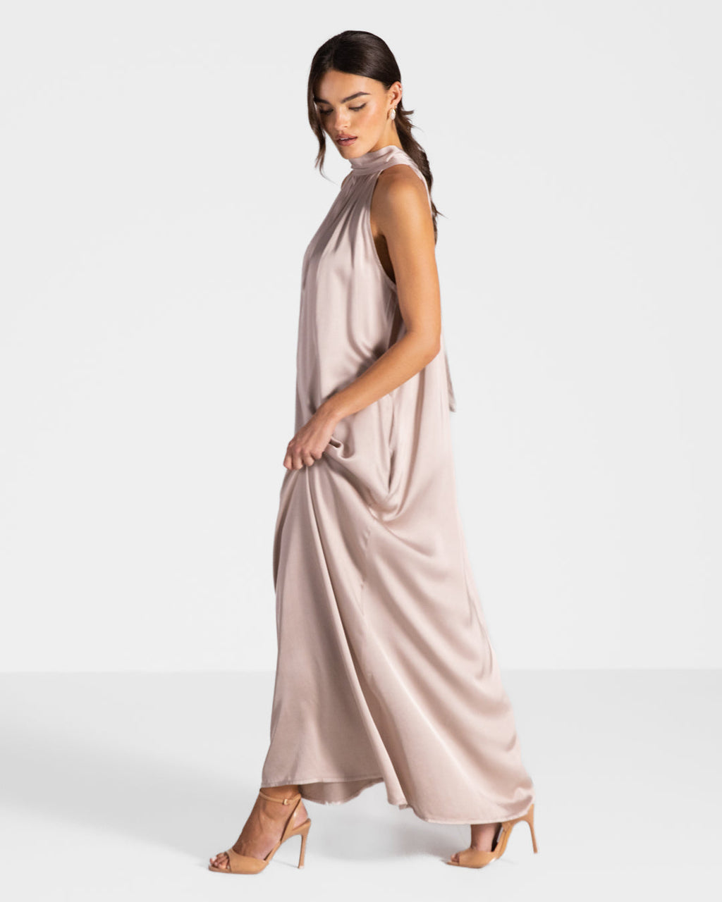 Ruby Halterneck Satin Dress | Dusty Pink