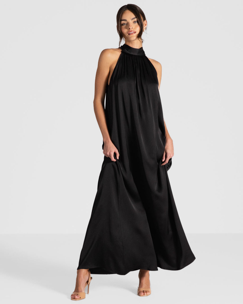 Ruby Satin Halterneck Dress | Black