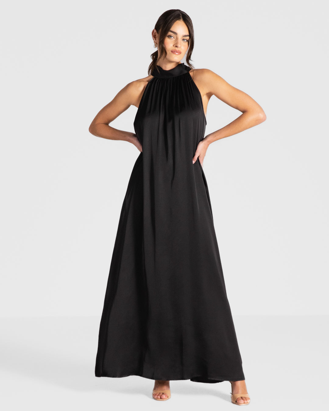 Ruby Satin Halterneck Dress | Black