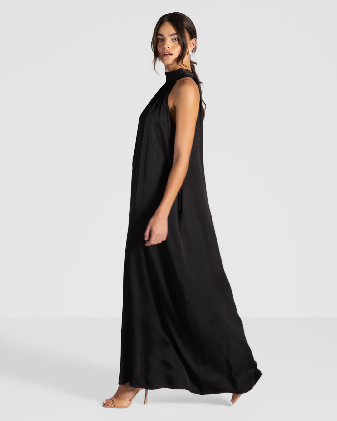 Ruby Satin Halterneck Dress | Black