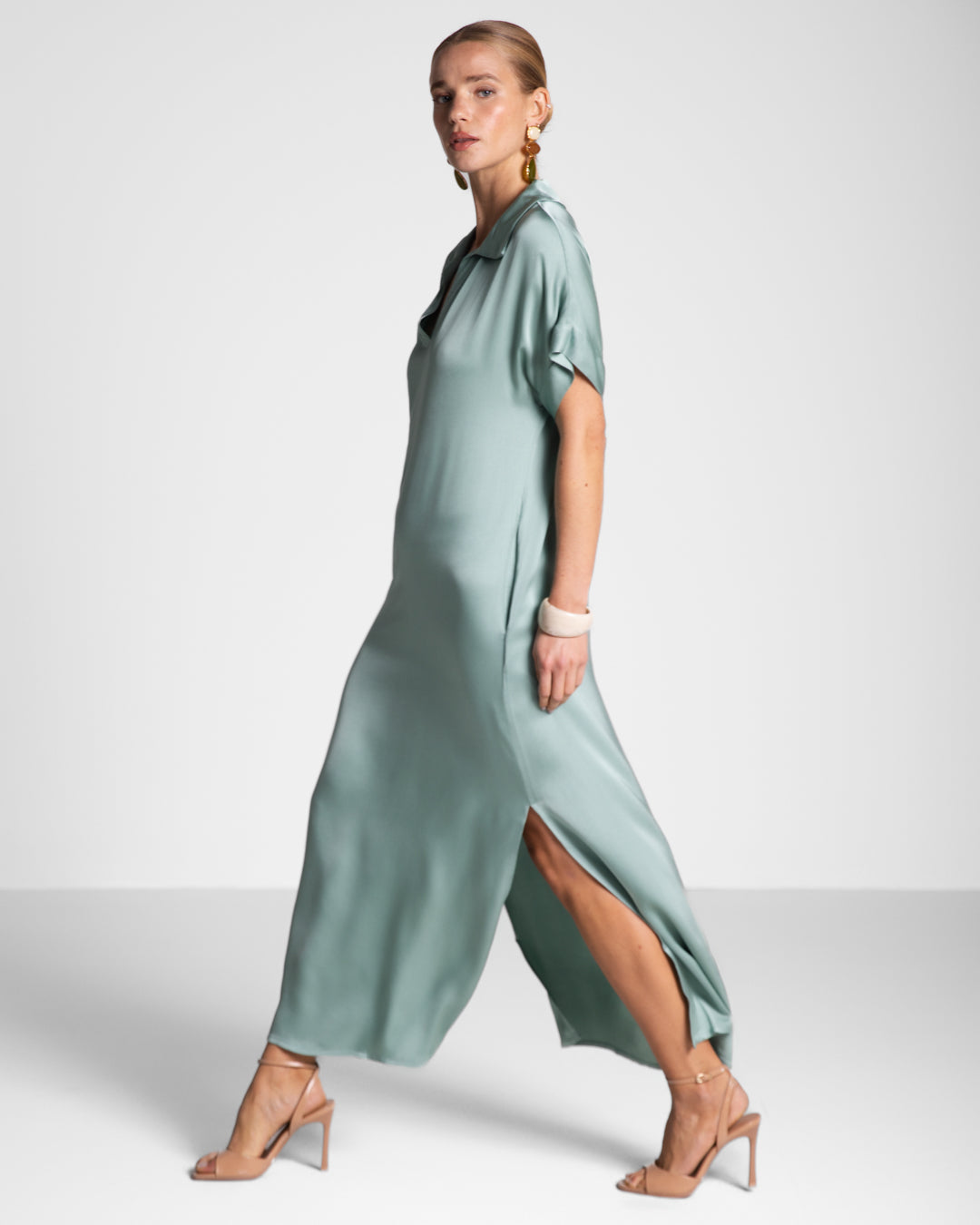 Cleo Satin Kaftan Dress | Mint